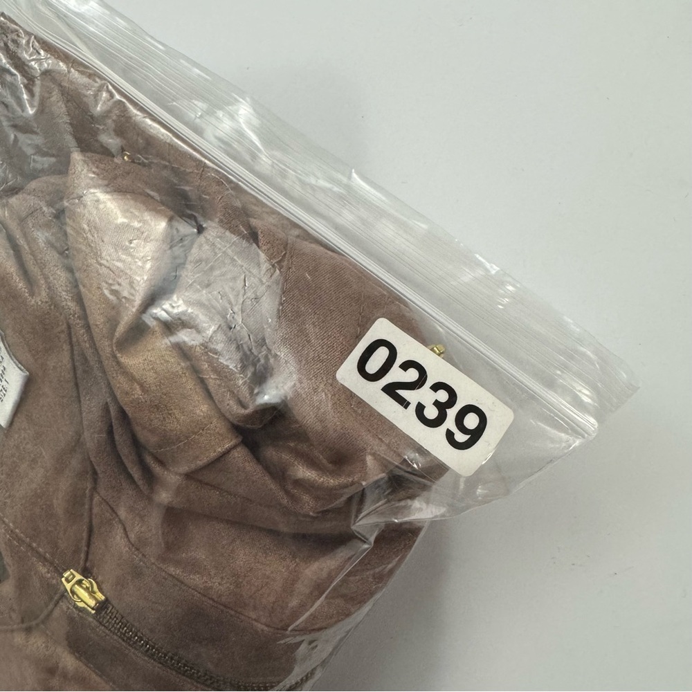 Chico's Full-Zip Moto Jacket Lined Brown Faux Leather Sz 1 US Sz M Mock Neck NEW - Picture 10 of 10